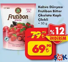 KAHVE DÜNYASI FRUTİBON BİTTER ÇİKOLATA KAPLI ÇİLEKLİ DRAJE 50 G fiyat ve kampanya bilgisi